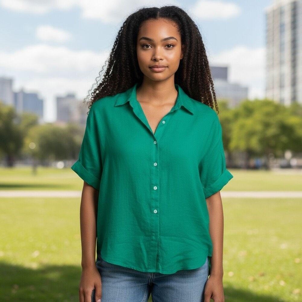 Vineyard Vines‎ Green Button Front Blouse Size M
